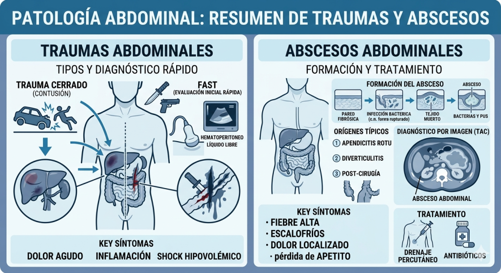 Resumen de traumas abdominales y abscesos